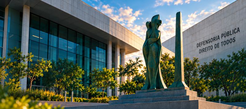 Estátua da Justiça em frente à sede da Defensoria Pública